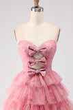 Black Floral Tiered Sweetheart Tulle Long Prom Dress with Bows