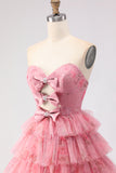 Black Floral Tiered Sweetheart Tulle Long Prom Dress with Bows