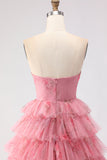 Black Floral Tiered Sweetheart Tulle Long Prom Dress with Bows
