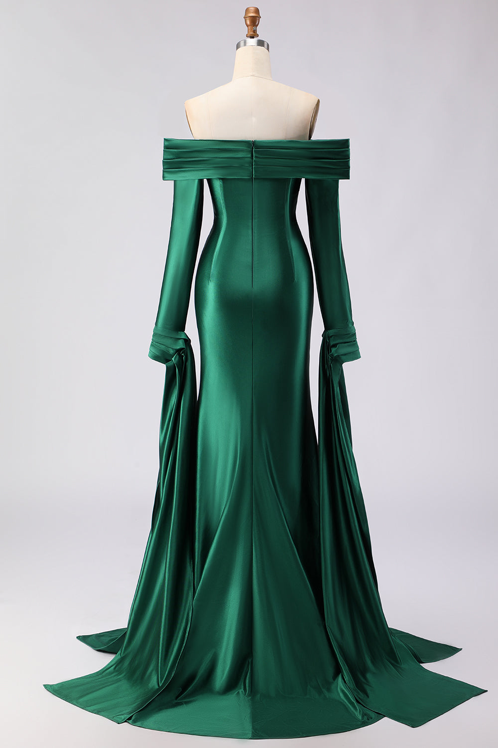 Dark Green Mermaid Off the Shoulder Long Prom Dress with Sleeves