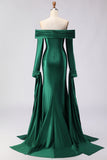 Dark Green Mermaid Off the Shoulder Long Prom Dress with Sleeves