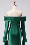 Dark Green Mermaid Off the Shoulder Long Prom Dress with Sleeves