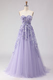 Floral Purple Off the Shoulder A Line Long Prom Dress with Bow