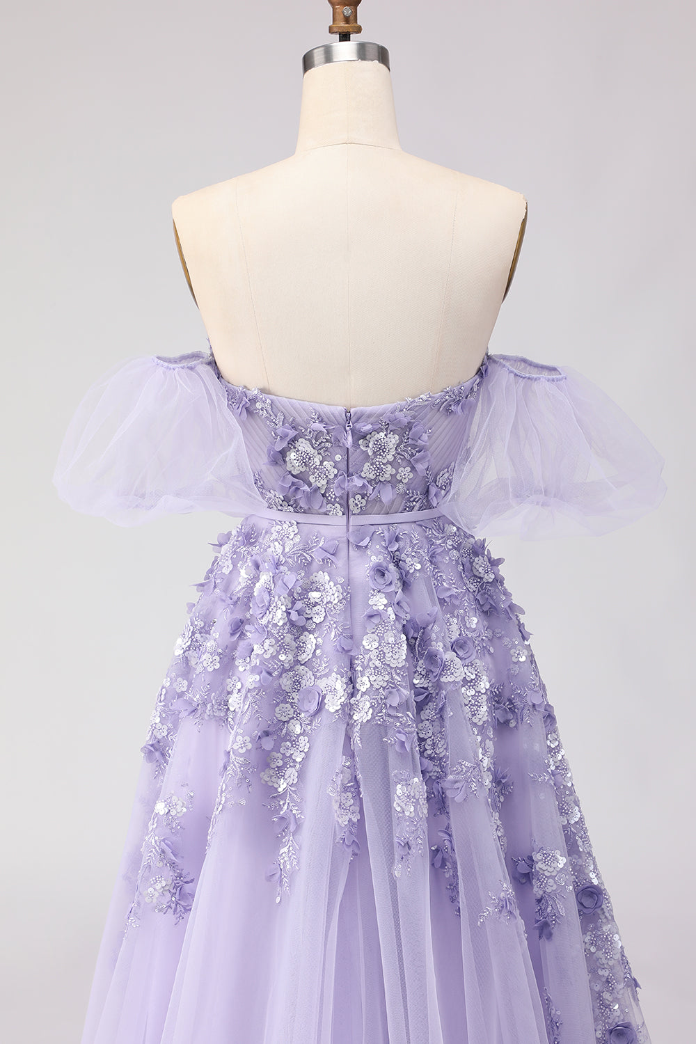 Floral Purple Off the Shoulder A Line Long Prom Dress with Bow