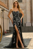 Sparkly Red Floral Mermaid Long Prom Dress with Beading