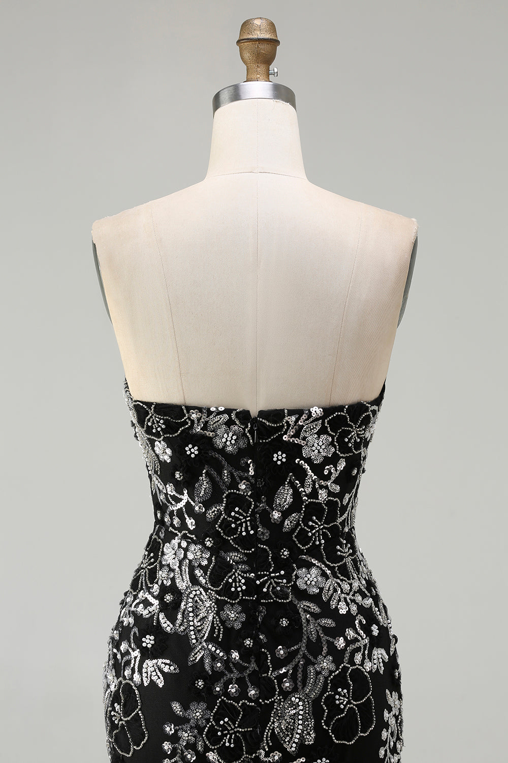 Sparkly Black Floral Mermaid Strapless Long Prom Dress with Beading