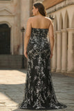 Floral Black Golden One Shoulder Sheath Long Prom Dress with Side Cape