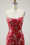 Sparkly Red Floral Mermaid Long Prom Dress with Beading