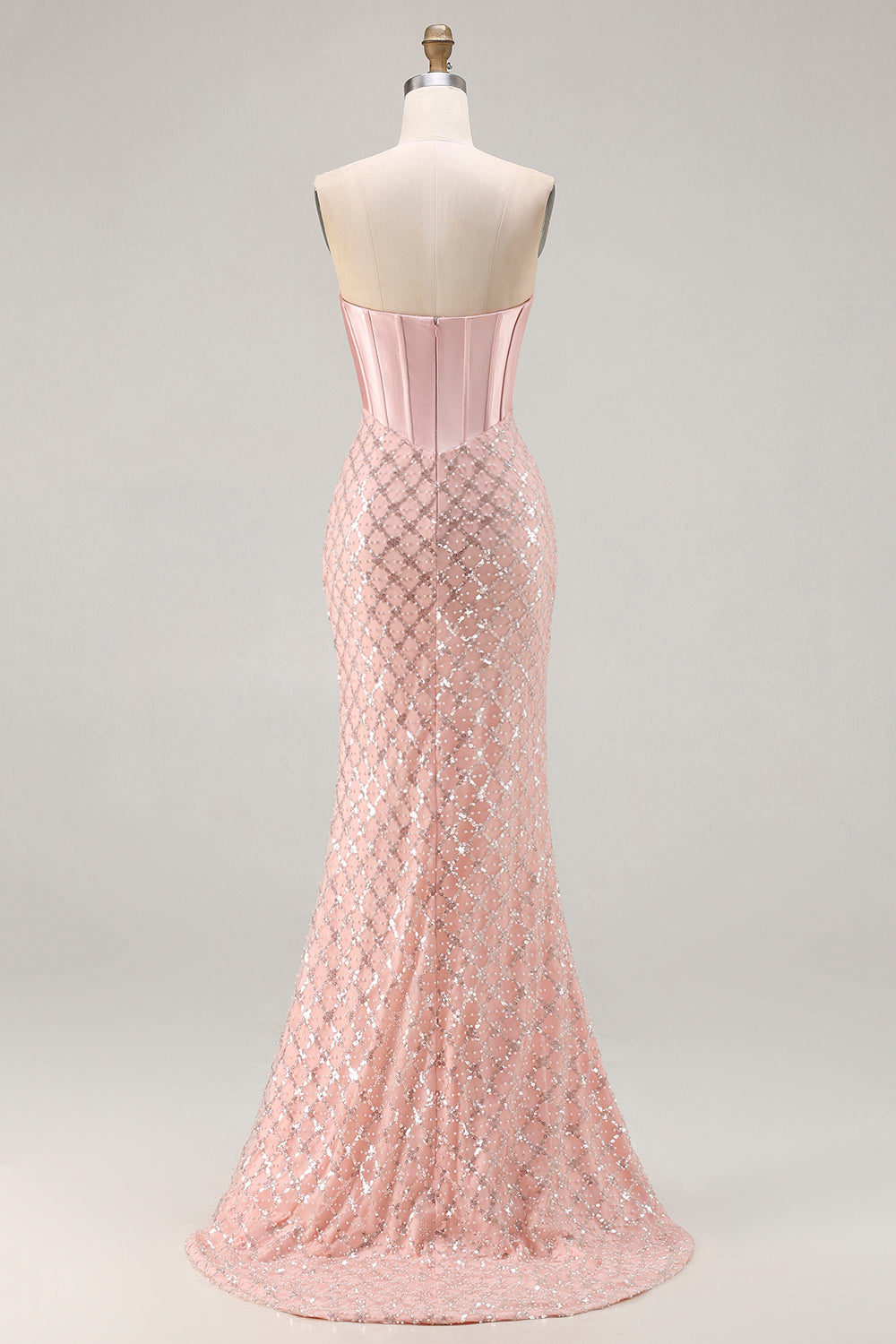 Sparkly Blush Mermaid Sequin Sweetheart Long Corset Prom Dress