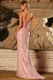 Sparkly Blush Mermaid Sequin Sweetheart Long Corset Prom Dress