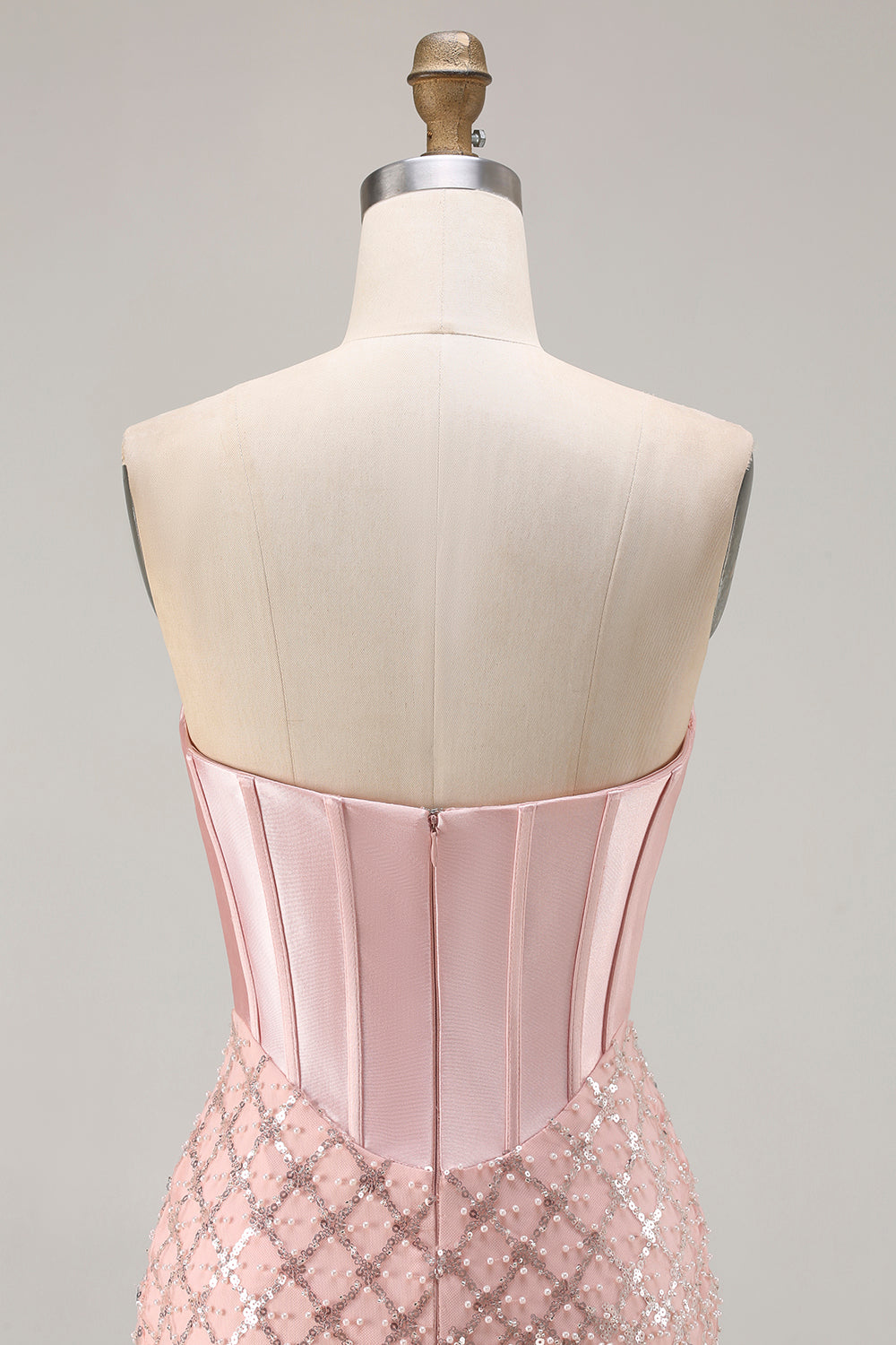 Sparkly Blush Mermaid Sequin Sweetheart Long Corset Prom Dress