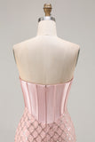 Sparkly Blush Mermaid Sequin Sweetheart Long Corset Prom Dress