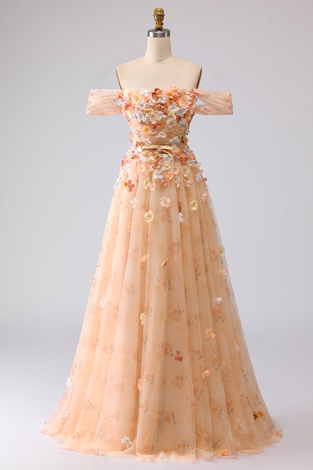 Plus Size Green Off the Shoulder Floral Long A Line Prom Dress with 3D Flowers