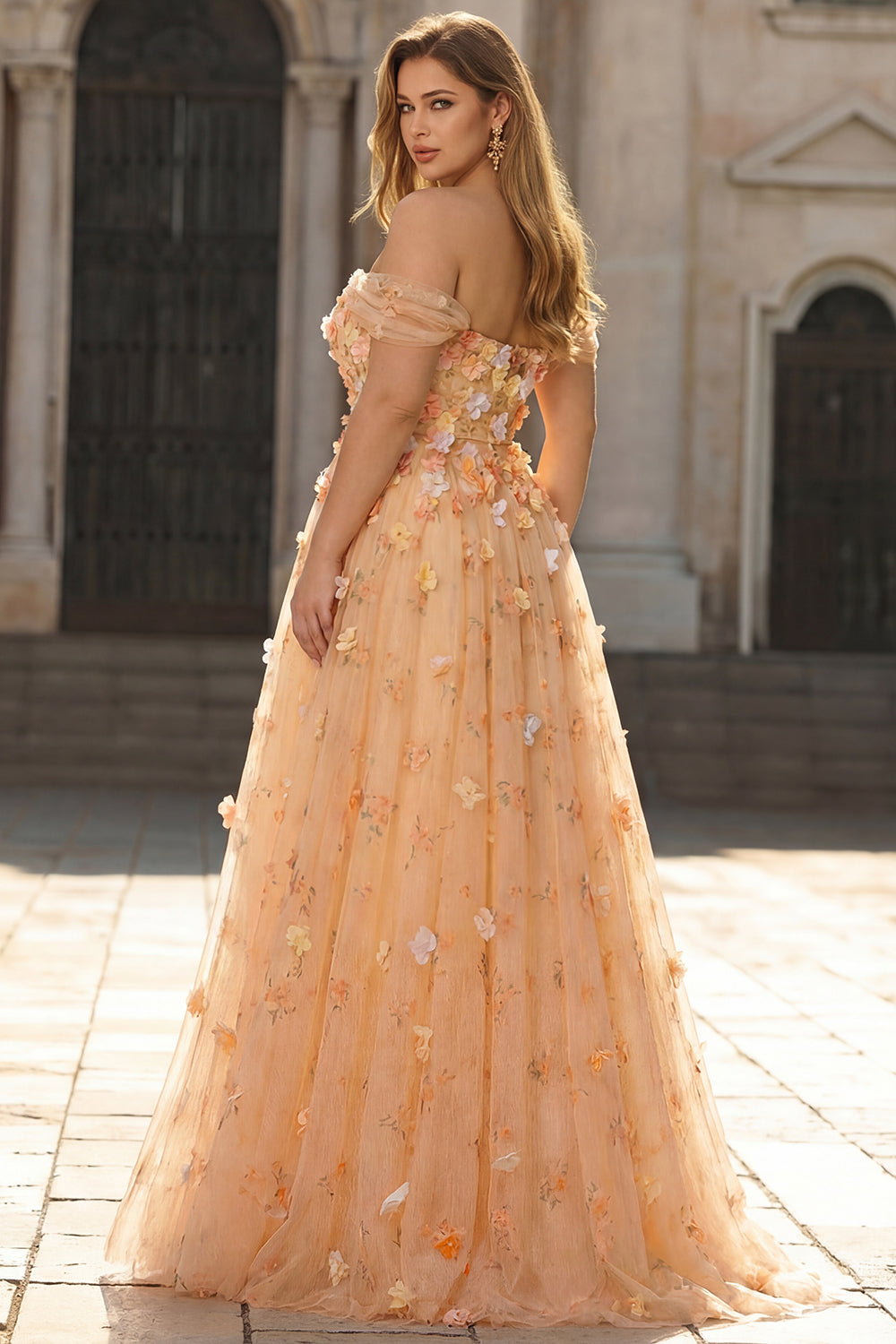 Plus Size Green Off the Shoulder Floral Long A Line Prom Dress with 3D Flowers