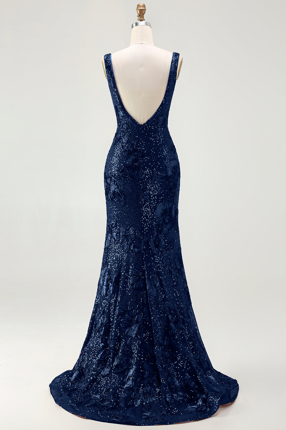 Sparkly Navy Mermaid Sequin Long Prom Dress with Slit