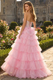 Sparkly Blue Strapless Corset Ruffled Long Prom Dress