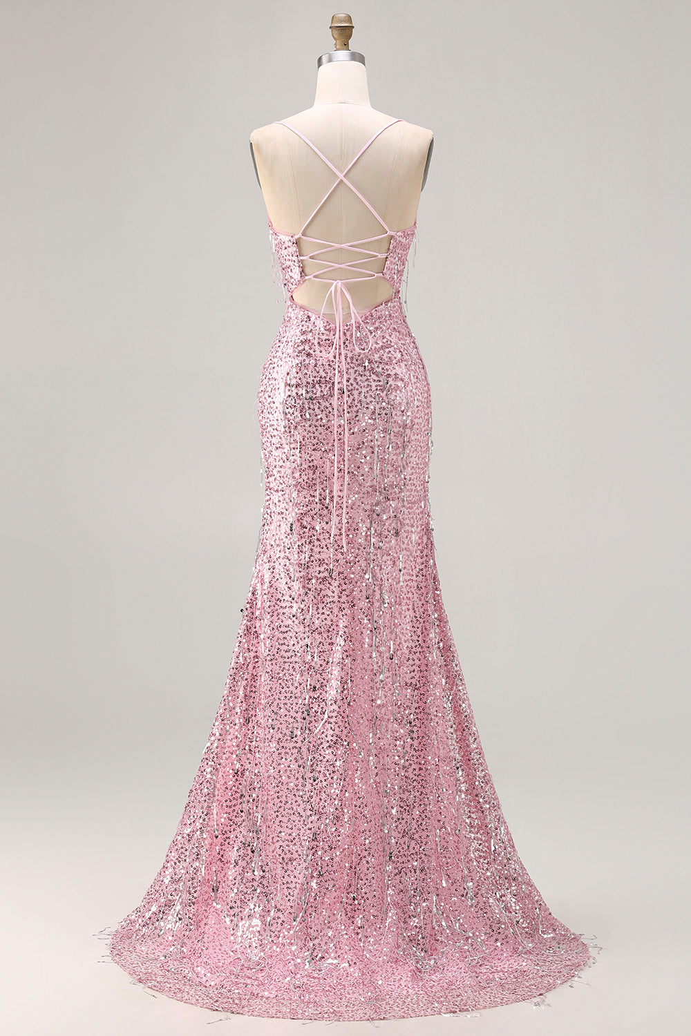 Sparkly Pink Sequins Mermaid Long Prom Dress with Slit