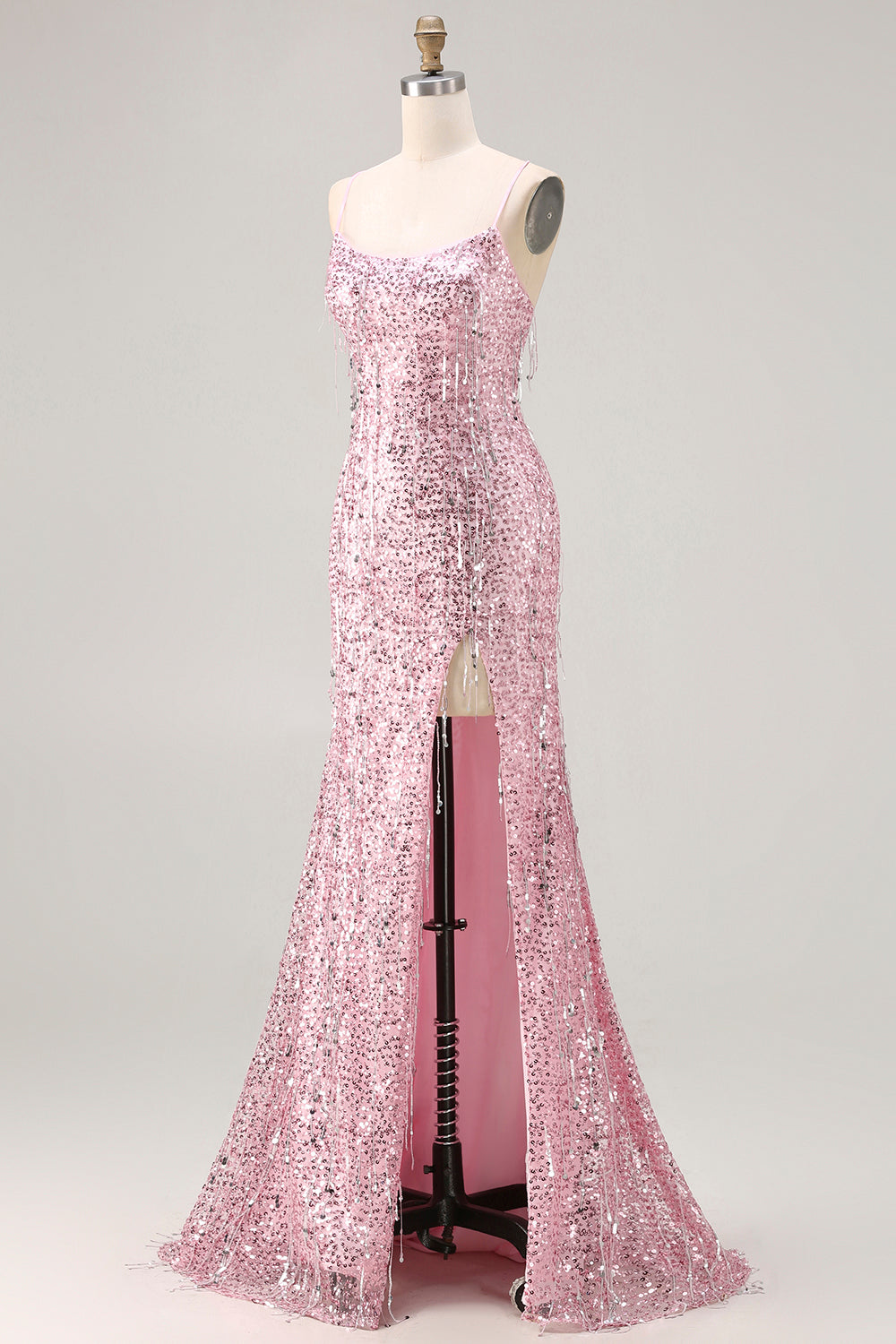 Sparkly Pink Sequins Mermaid Long Prom Dress with Slit