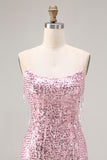 Sparkly Pink Sequins Mermaid Long Prom Dress with Slit