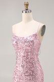 Sparkly Pink Sequins Mermaid Long Prom Dress with Slit