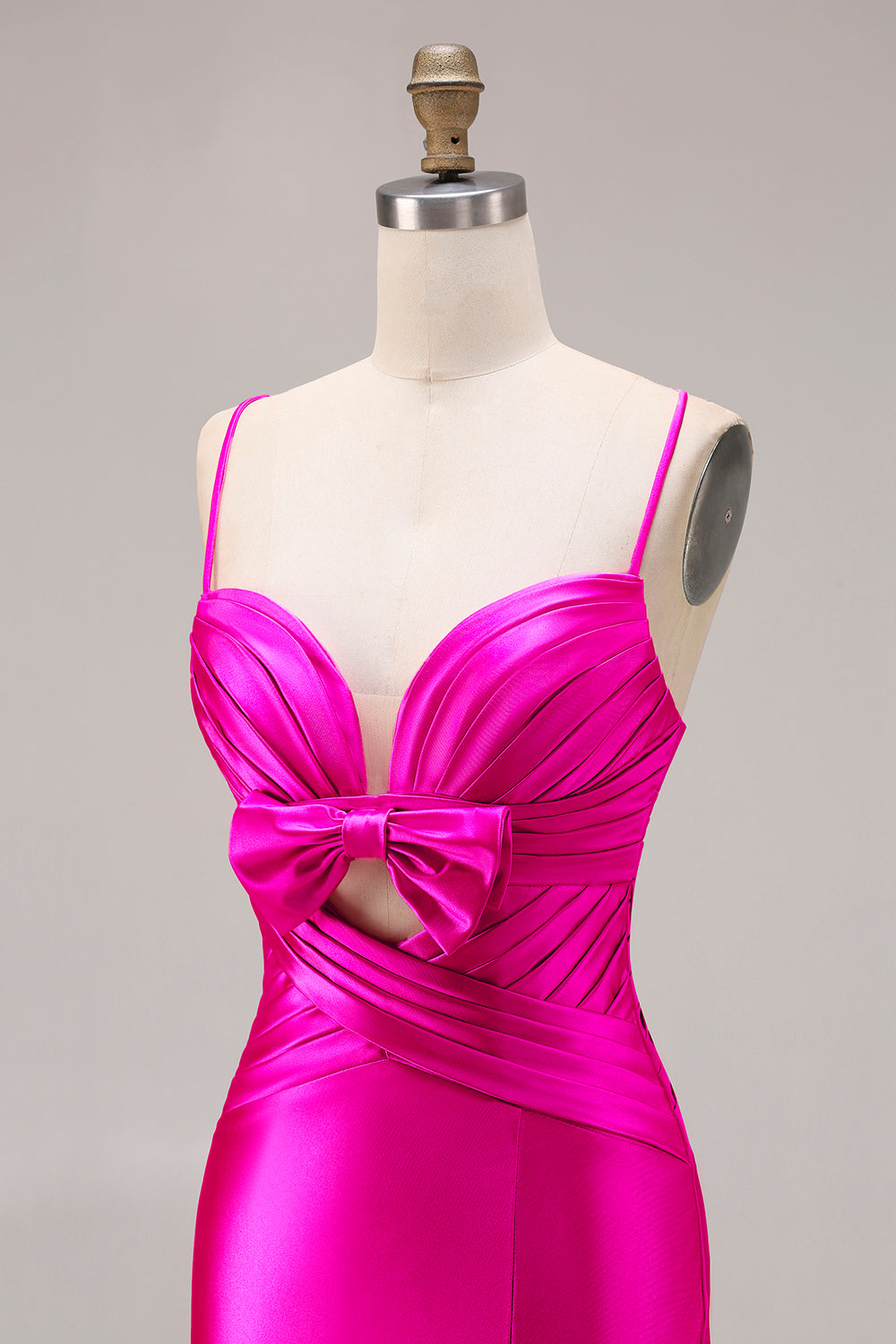 Fuchsia Satin Mermaid Spaghetti Straps Long Prom Dress with Slit