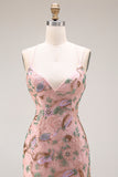 Blush Floral V Neck Mermaid Corset Long Prom Dress with Appliques