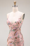 Blush Floral V Neck Mermaid Corset Long Prom Dress with Appliques