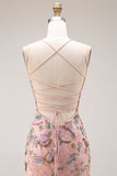 Blush Floral V Neck Mermaid Corset Long Prom Dress with Appliques