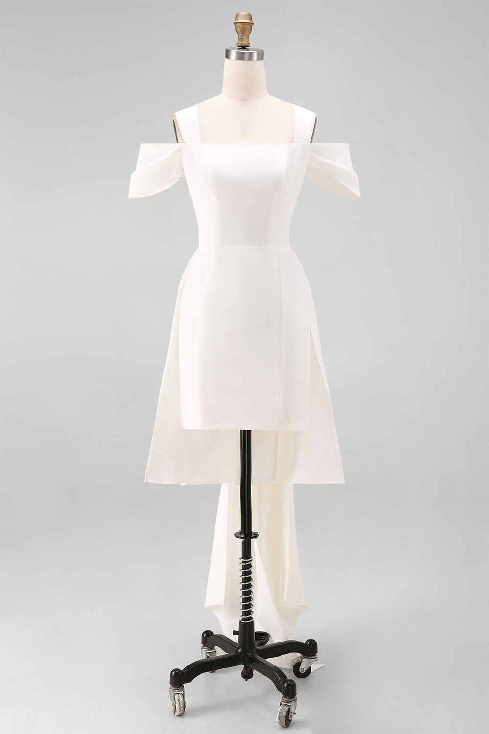 White Satin Off the Shoulder Bodycon Short Engagement Dress with Bows
