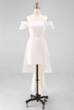 White Satin Off the Shoulder Bodycon Short Engagement Dress with Bows