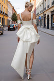 White Satin Off the Shoulder Bodycon Short Engagement Dress with Bows