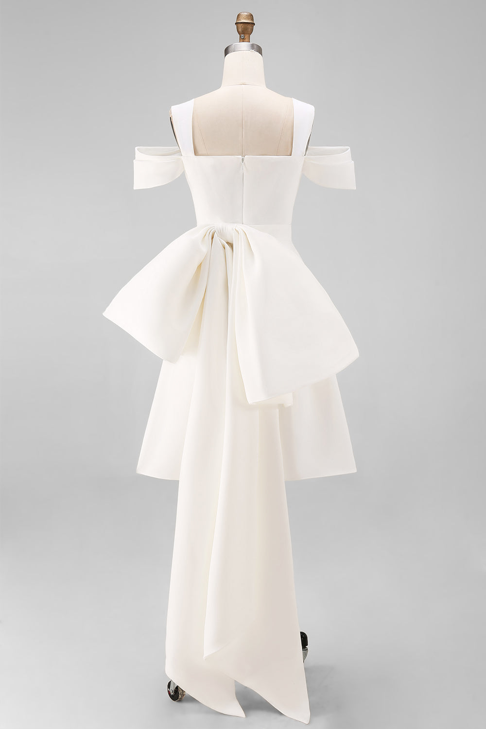 White Satin Off the Shoulder Bodycon Short Engagement Dress with Bows