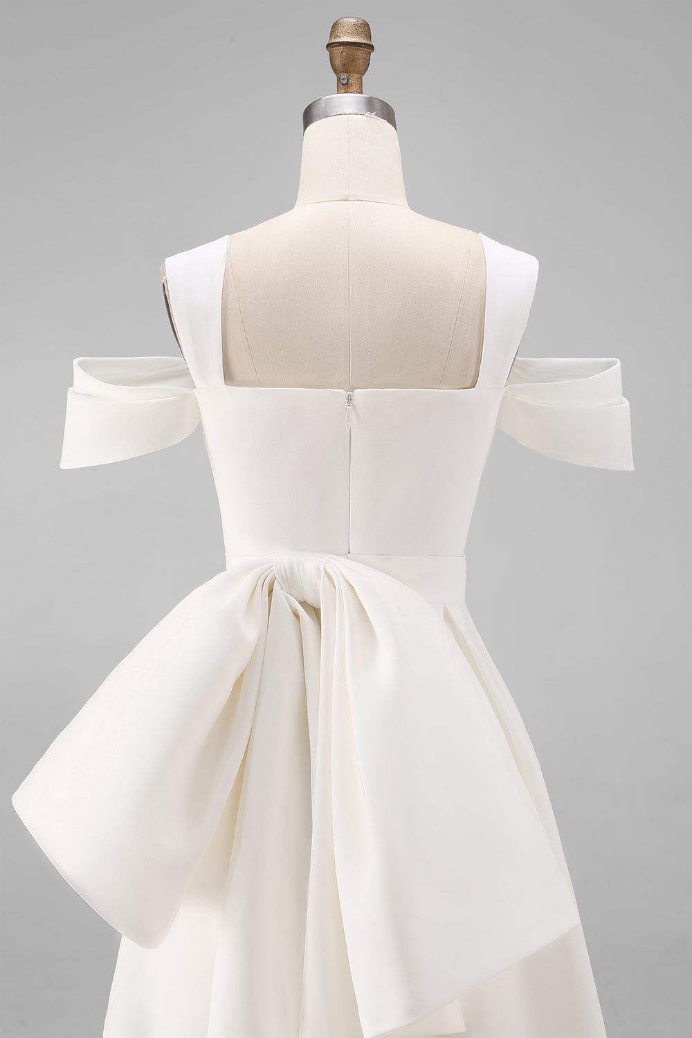 White Satin Off the Shoulder Bodycon Short Engagement Dress with Bows