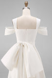 White Satin Off the Shoulder Bodycon Short Engagement Dress with Bows