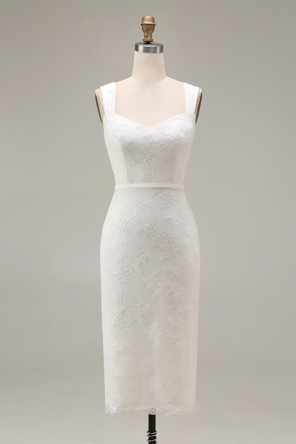 Ivory Thick Straps Lace Bodycon Midi Engagement Dress