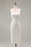 Ivory Thick Straps Lace Bodycon Midi Engagement Dress