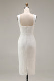 Ivory Thick Straps Lace Bodycon Midi Engagement Dress