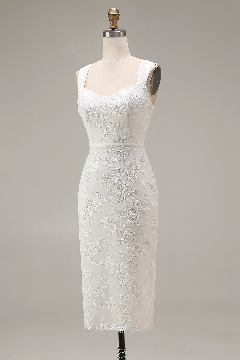 Ivory Thick Straps Lace Bodycon Midi Engagement Dress