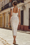 Ivory Thick Straps Lace Bodycon Midi Engagement Dress