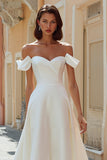 White Satin Off the Shoulder Midi Engagement Dress