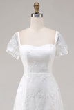 Ivory Lace Square Neck Midi Engagement Dress with Sleeves