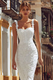 Ivory Lace Thick Straps Bodycon Midi Engagement Dress