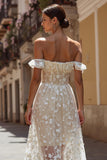 Ivory Floral Off the Shoulder Midi Wedding Dress