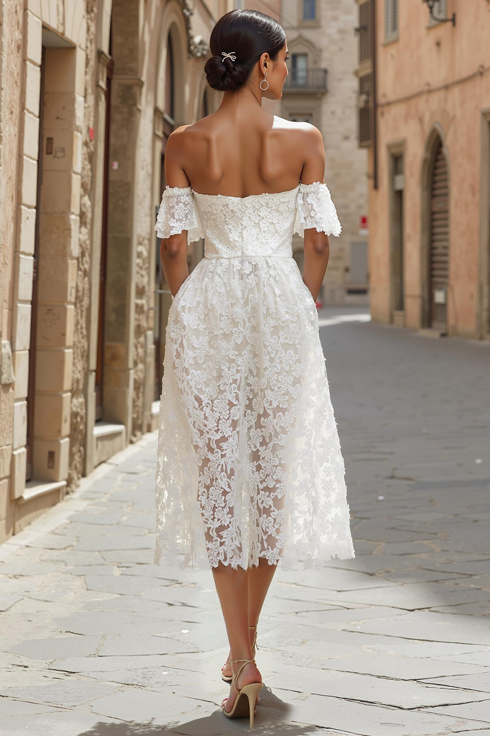 white lace off the shoulder midi dress Off-the-shoulder lace long midi dress Color: White RASARIO Online Boutique 34 (FR) / White