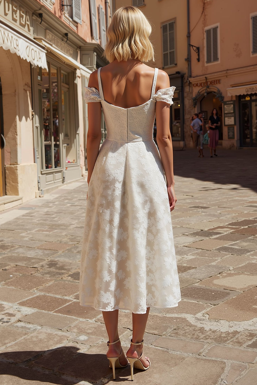 Ivory Floral Cold Shoulder Long Engagement Dress