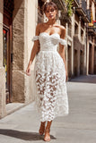 Ivory A Line Floral Appliqued Long Boho Wedding Dress