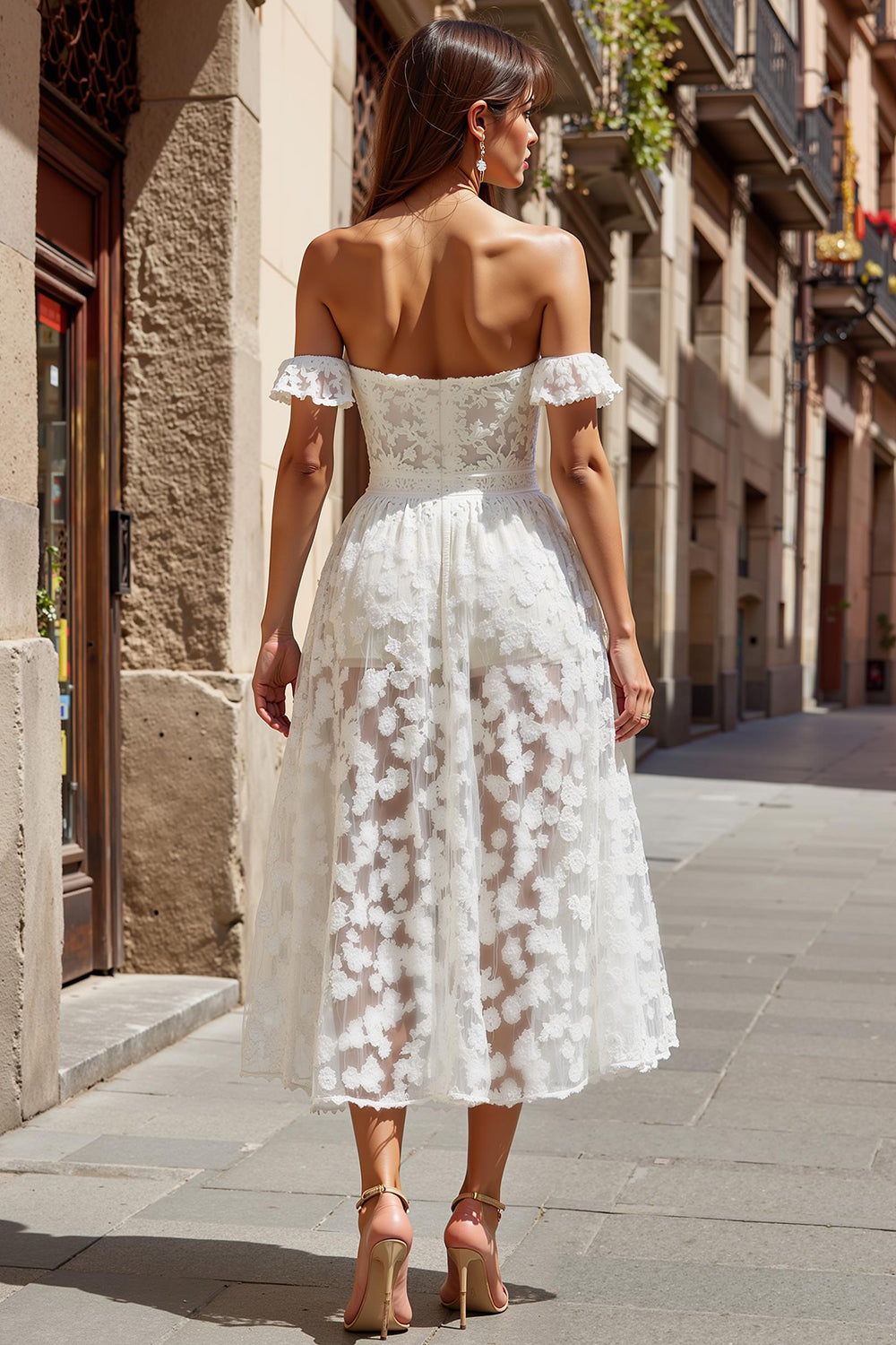 Ivory A Line Floral Appliqued Long Boho Wedding Dress