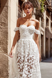 Ivory A Line Floral Appliqued Long Boho Wedding Dress