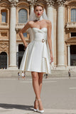 White A Line Sweetheart Short Wedding Dress with Belt