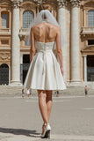White A Line Sweetheart Short Wedding Dress with Belt